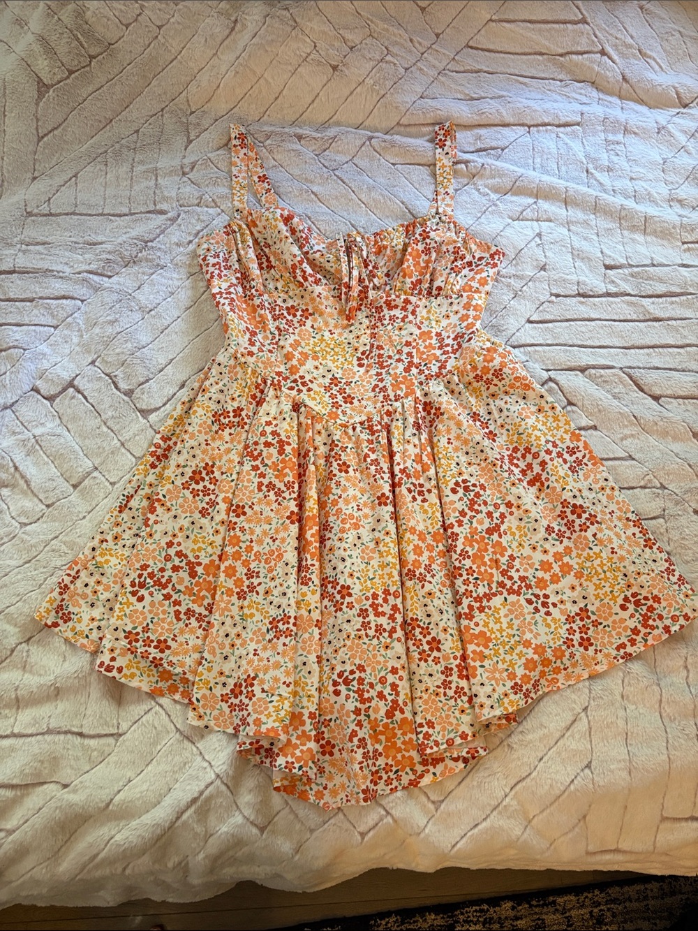 SHEIN Orange Floral A-Line Sundress